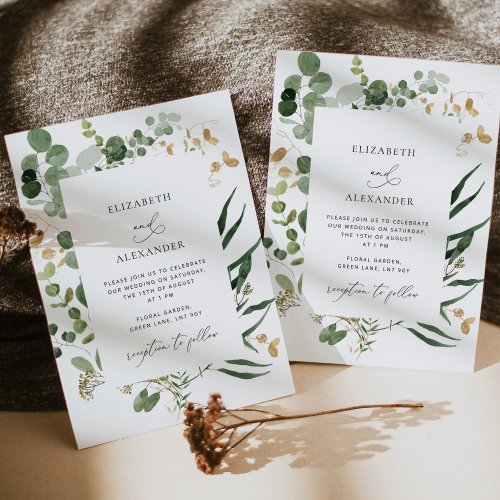 Watercolor elegant greenery eucalyptus wedding invitation