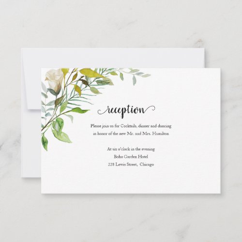 Watercolor Elegant Greenery Wedding Reception RSVP Card