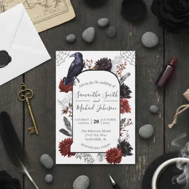 Watercolor Elegant Halloween Floral Boho Feather I Invitation (Creator Uploaded)