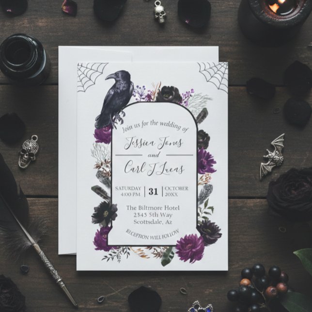 Watercolor Elegant Halloween Floral Boho Purple Invitation (Creator Uploaded)