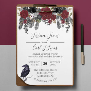 Watercolor Elegant Halloween Floral Crow Feather I Invitation