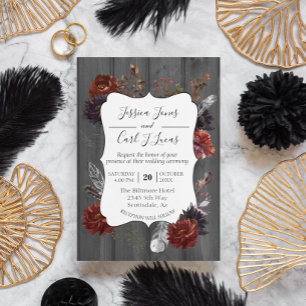 Watercolor Elegant Halloween Floral Wood Burgundy Invitation