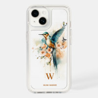 Watercolor Elegant Hummingbird Monogram With Name