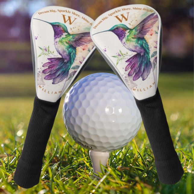 Watercolor Elegant Hummingbird With Custom Name  Golf Head Cover (Creator Uploaded)