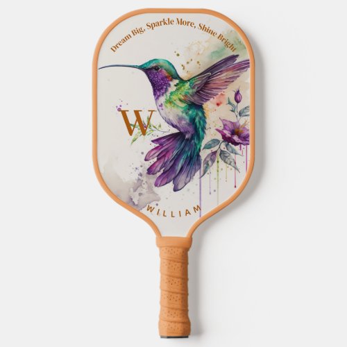 Watercolor Elegant Hummingbird With Custom Name  Pickleball Paddle