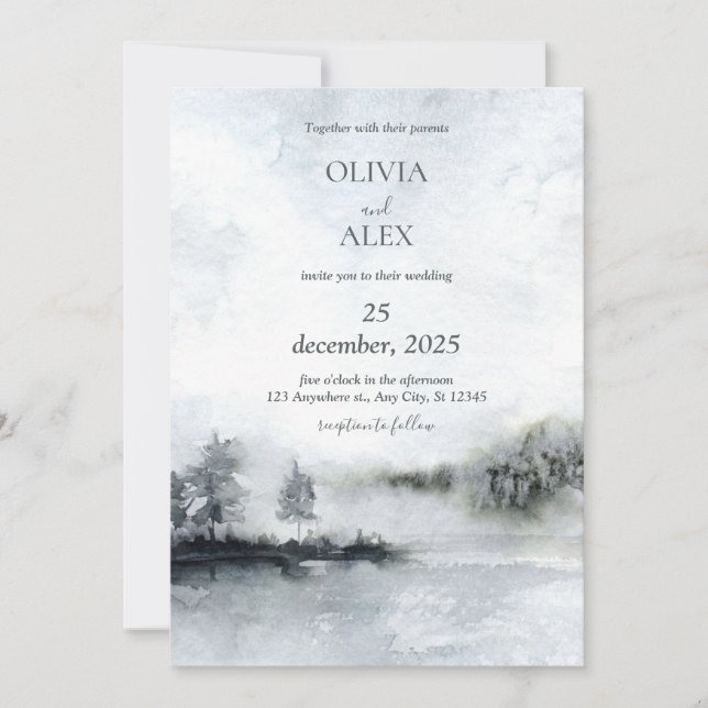 Watercolor elegant  in winter Wedding invitation  (Front)