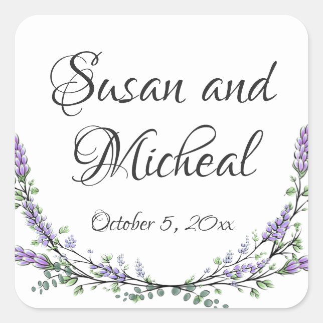 Watercolor elegant Lavender Eucalyptus botanical Square Sticker (Front)