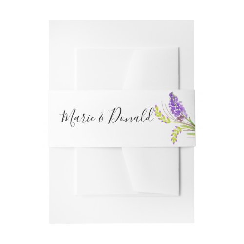 Watercolor Elegant Lavender Green Florals Invitation Belly Band