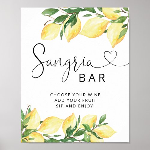 Watercolor Elegant Lemon Sangria Bar Sign