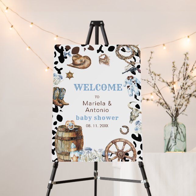 Watercolor Elegant Little cowboy Baby shower Welco Foam Board (In Situ (Stand))