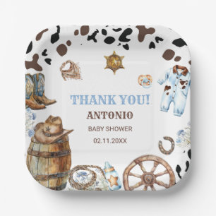Watercolor elegant Little Cowboy RodePaper Napkin Paper Plates