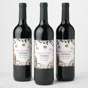 Watercolor  elegant Little Cowgirl Rodeo Country b Wine Label