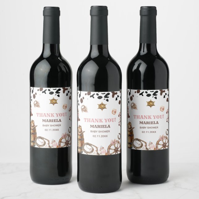 Watercolor  elegant Little Cowgirl Rodeo Country b Wine Label (Bottles)