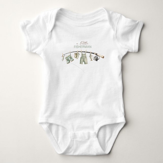 Watercolor Elegant Little Fisherman Baby Shower Baby Bodysuit (Front)