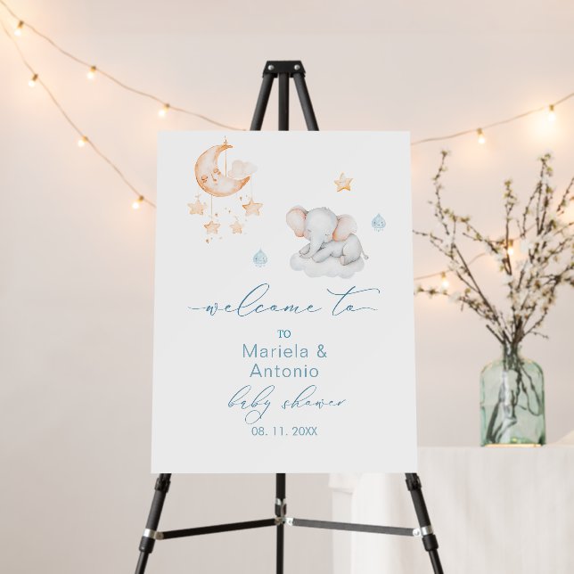 Watercolor Elegant little star elephant Baby showe Foam Board (In Situ (Stand))