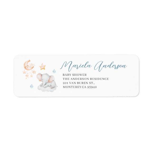 Watercolor Elegant Little Star Elephant baby showe Label (Front)