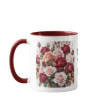 Watercolor Elegant Maroon Roses Flower Mug