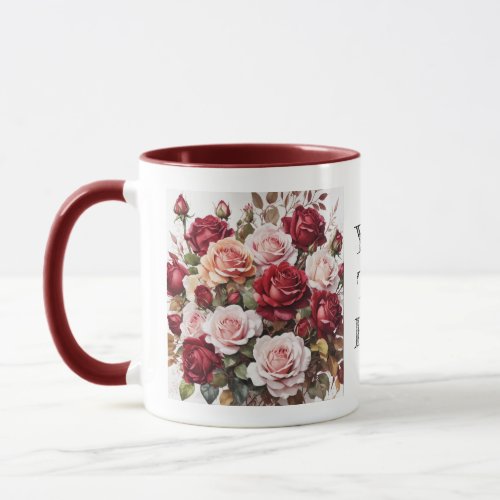 Watercolor Elegant Maroon Roses Flower Mug