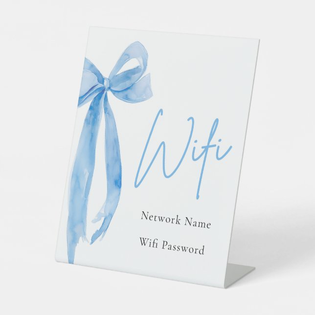 Watercolor Elegant Modern Dusty Blue Bow Wifi Sign (Front)