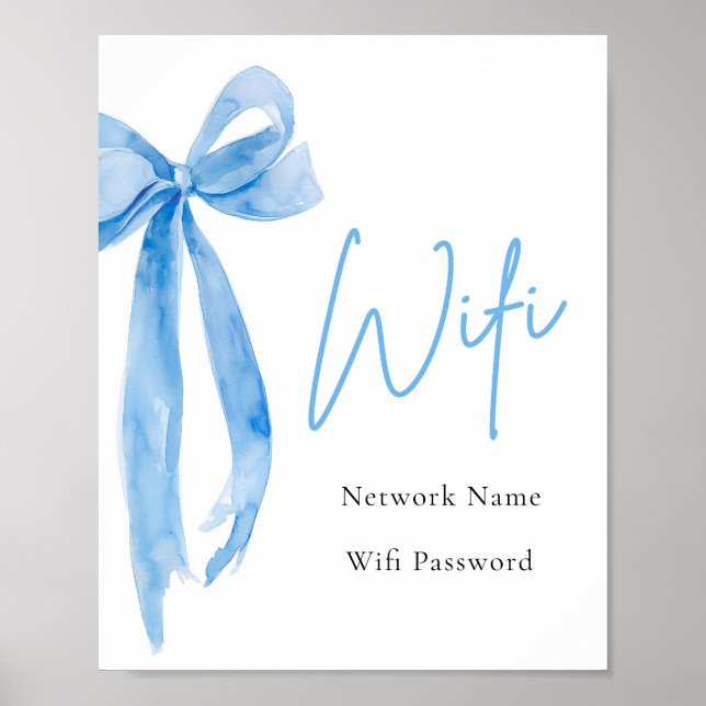 Watercolor Elegant Modern Dusty Blue Bow Wifi Sign (Front)