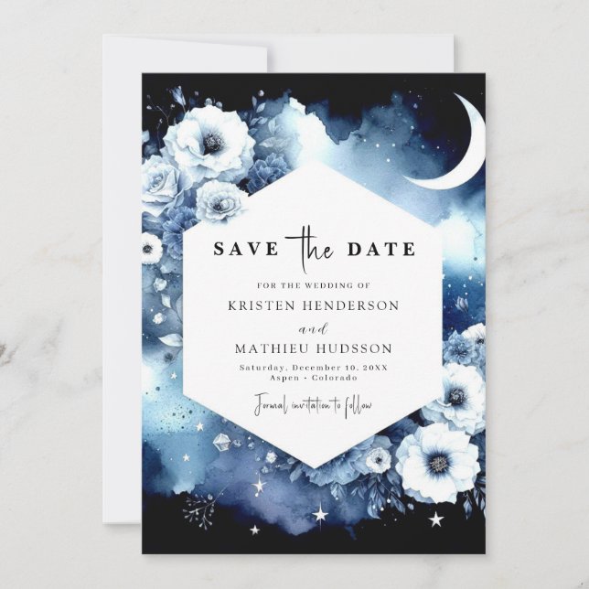 Watercolor Elegant Moonlit Wedding  Save The Date (Front)