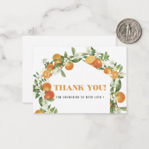 Watercolor Elegant Orange Citrus baby shower thank Note Card