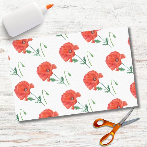 Watercolor Elegant Orange Poppy Tissue Paper