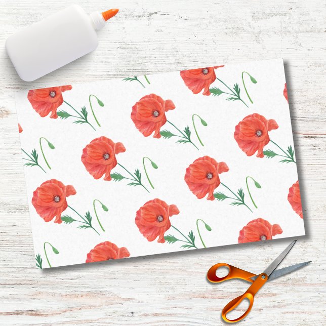 Watercolor Elegant Orange Poppy Tissue Paper (Creator Uploaded)