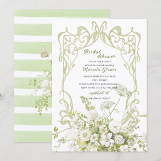 Watercolor Elegant Pastel Green floral Bridal Show Invitation