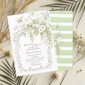 Watercolor Elegant Pastel Green floral Bridal Show Invitation