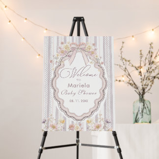 Watercolor Elegant Pastel wildflower bow lace Baby Foam Board