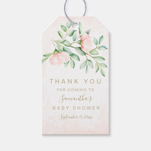 Watercolor Elegant Peach Roses Floral Baby Shower Gift Tags