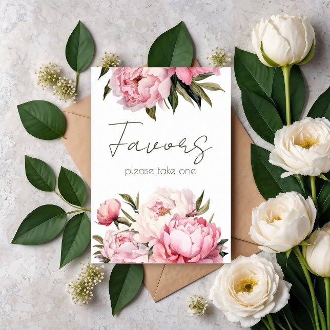 Watercolor elegant peonies  favors please take one poster (Creator Uploaded)