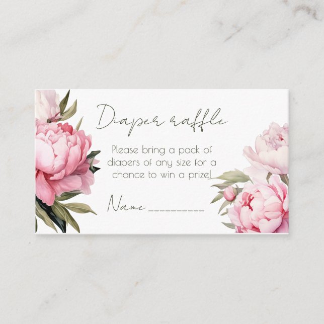 Watercolor elegant peony diaper raffle ticket enclosure card (Front)