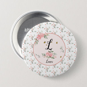 Watercolor Elegant Pink Roses with Butterflies Button