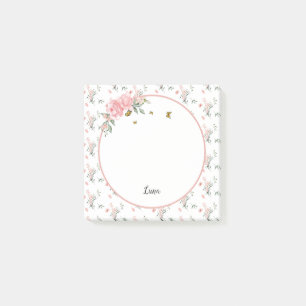 Watercolor Elegant Pink Roses with Butterflies Post-it Notes