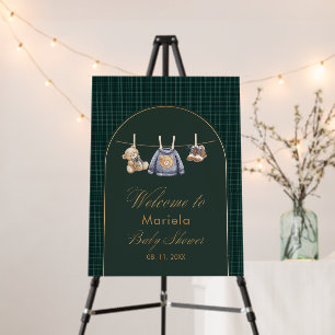 Watercolor Elegant preppy plaid teddy bear Baby sh Foam Board