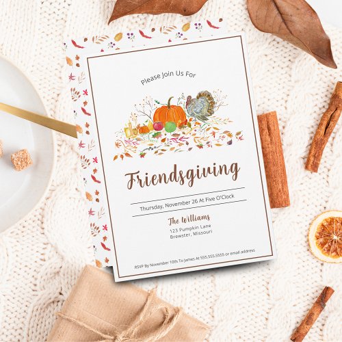 Watercolor Elegant Pumpkin Turkey Friendsgiving  Invitation