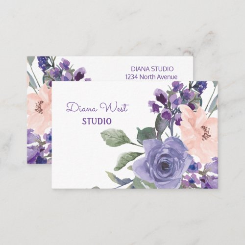 Watercolor Elegant  Purple Floral Business Card