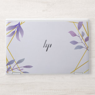 Watercolor Elegant Purple Floral Leaves, HP Laptop Skin