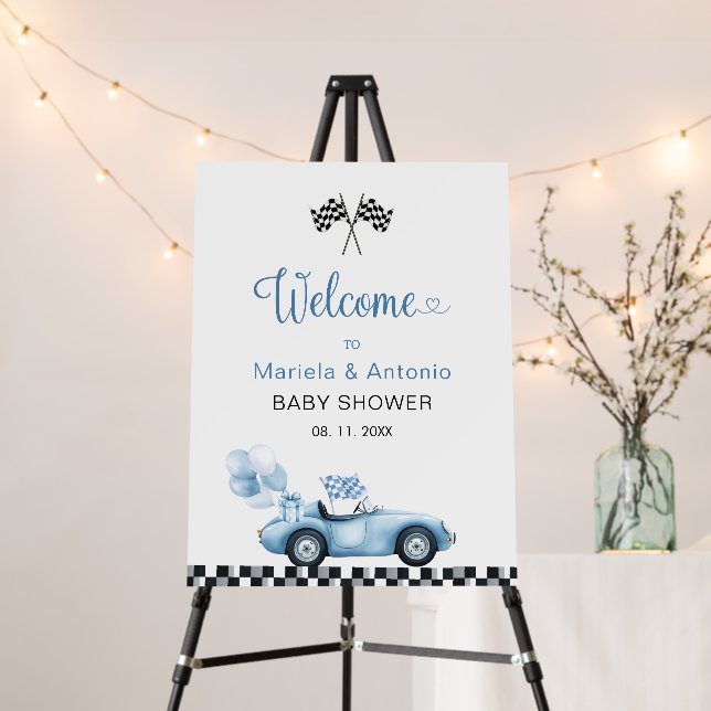 Watercolor Elegant Race car Baby shower Welcome Foam Board (In Situ (Stand))