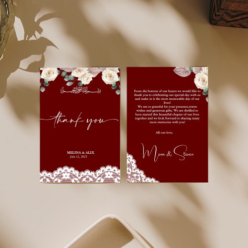 Watercolor Elegant Red wedding Thank you card