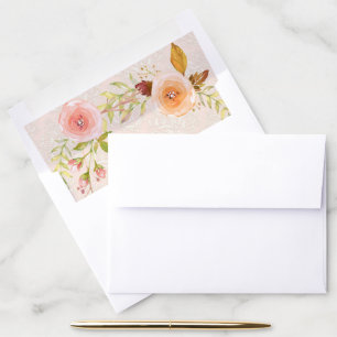 Watercolor Elegant Rose Floral Leaf Wedding Suite Envelope Liner