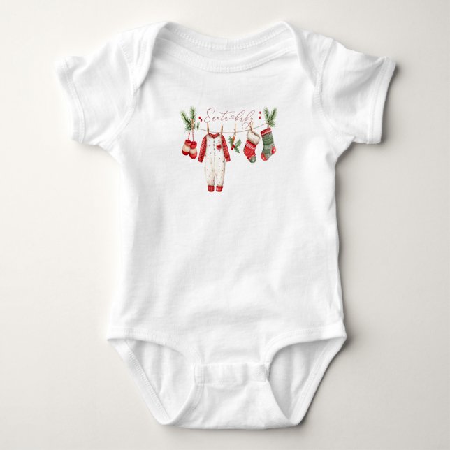 Watercolor Elegant Santa Baby Christmas Baby Showe Bodysuit (Front)