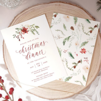 Watercolor Elegant Script Christmas Dinner Invitation