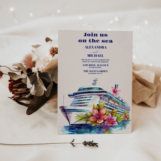 Watercolor Elegant Seascape Beach Cruise Wedding Invitation (Creator Uploaded)