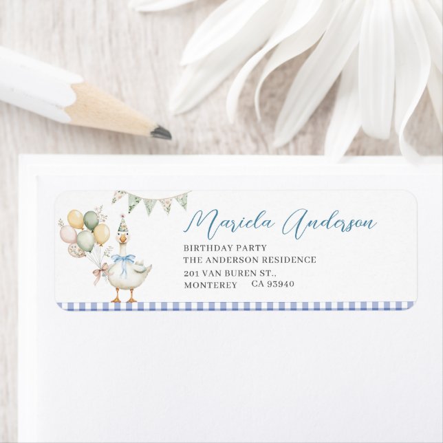 Watercolor Elegant silly goose birthday party  Label (Insitu)