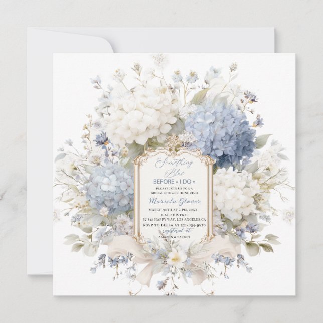 Watercolor Elegant  Something Blue Bridal Shower Invitation (Front)