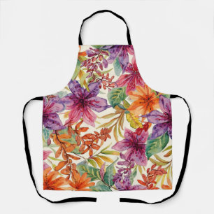 Watercolor Elegant Summer Flowers Bright Hues Apron