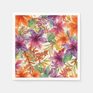 Watercolor Elegant Summer Flowers Bright Hues Napkins